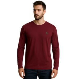 Polo Ralph Lauren Men’s Long Sleeve Burgundy Shirt w/ Green Pony Logo — Size L